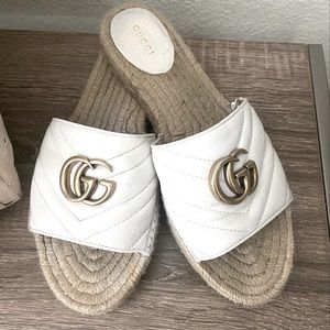 White Gucci Espadrille Slides